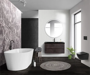{{photo.Alt || photo.Description || 'Тумба с раковиной подвесная BelBagno ALBANO 100 Rovere Nature Grigio, раковина чёрная'}}