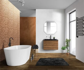 {{photo.Alt || photo.Description || 'Тумба с раковиной подвесная BelBagno ALBANO 80 Rovere Rustico, раковина чёрная'}}