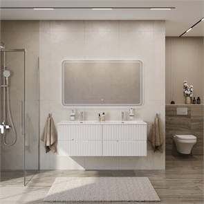 {{photo.Alt || photo.Description || 'Тумба с раковиной подвесная с четырьмя ящиками CEZARES DUET-N 140 Bianco Lucido, раковина белая с двумя чашами CZR-8095-140-2'}}