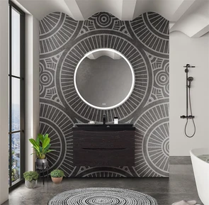 {{photo.Alt || photo.Description || 'Тумба с раковиной подвесная BelBagno MARINO 80 Rovere Cioccolato Amaro, раковина чёрная'}}