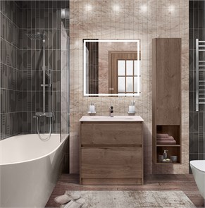 {{photo.Alt || photo.Description || 'Тумба со стеклянной глянцевой раковиной напольная BelBagno KRAFT 80 Rovere Tabacco, раковина белая'}}