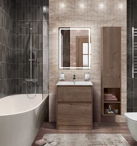 {{photo.Alt || photo.Description || 'Тумба с керамической раковиной напольная BelBagno KRAFT 60 Rovere Tabacco, раковина BB1923-600 белая'}}