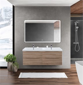 {{photo.Alt || photo.Description || 'Тумба с раковиной на две чаши четырьмя ящиками подвесная BelBagno MARINO-CER 120 Rovere Bianco, раковина белая'}}