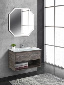 {{photo.Alt || photo.Description || 'Тумба c раковиной подвесная с одним ящиком и одной открытой полкой BelBagno KRAFT 80 Pino Pasadena, раковина белая'}}