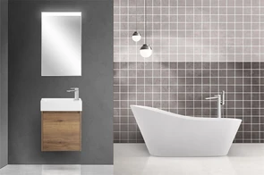 {{photo.Alt || photo.Description || 'Тумба с раковиной подвесная BelBagno KRAFT MINI 50 Rovere Tabacco правосторонняя, раковина белая'}}