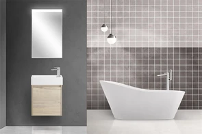 {{photo.Alt || photo.Description || 'Тумба с раковиной подвесная BelBagno KRAFT MINI 50 Rovere Galifax Bianco правосторонняя, раковина белая'}}