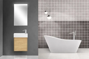 {{photo.Alt || photo.Description || 'Тумба с раковиной подвесная BelBagno KRAFT MINI 50 Rovere Nebrasca Nature левосторонняя, раковина белая'}}