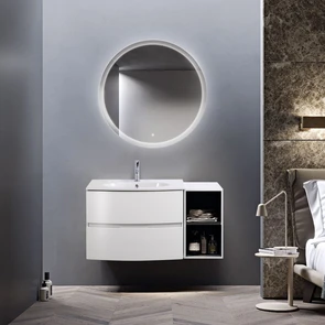 {{photo.Alt || photo.Description || 'Тумба с керамической раковиной подвесная и открытым шкафчиком CEZARES ELETTRA 104 Bianco opaco, раковина белая'}}