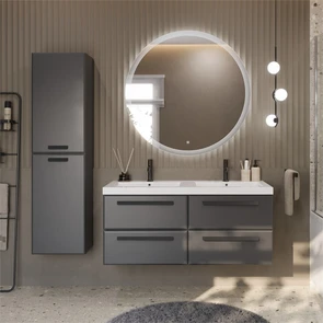 {{photo.Alt || photo.Description || 'Тумба с двойной раковиной и четырьмя  ящиками  подвесная CEZARES ECO 120 Grafito, раковина белая'}}