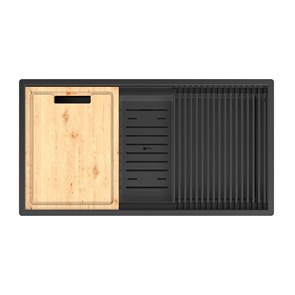 {{photo.Alt || photo.Description || 'Кухонная мойка Lemark TABAGA 820 прямоугольная из нержавеющей стали с аксессуарами в комплекте: ролл-мат, коландер, разделочная доска цвет: чёрный матовый (9932136)'}}