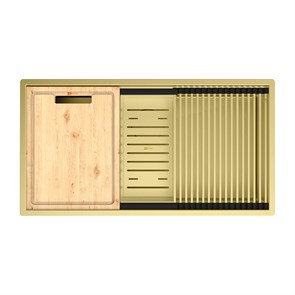 {{photo.Alt || photo.Description || 'Кухонная мойка Lemark TABAGA 820 прямоугольная из нержавеющей стали с аксессуарами в комплекте: ролл-мат, коландер, разделочная доска цвет: светлое золото (9938134)'}}