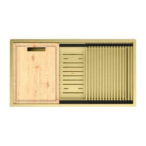 {{photo.Alt || photo.Description || 'Кухонная мойка Lemark TABAGA 820 прямоугольная из нержавеющей стали с аксессуарами в комплекте: ролл-мат, коландер, разделочная доска цвет: светлое золото (9938134)'}}