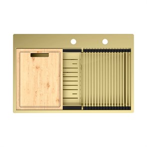 {{photo.Alt || photo.Description || 'Кухонная мойка Lemark IORDANA 780 прямоугольная из нержавеющей стали с аксессуарами в комплекте: ролл-мат, коландер, разделочная доска цвет: светлое золото (9938118)'}}