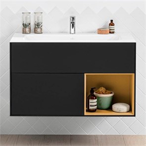 {{photo.Alt || photo.Description || 'FINION Тумба под раковину 996 x 591 x 498 mm, с подсветкой LED, 2 выдвижных ящика. крепежный комплект Black Matt Lacquer / Gold Matt Lacquer'}}