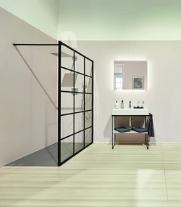 {{photo.Alt || photo.Description || 'WALK-IN Dark Edition  Душ.ограждение H=2000,L=1200, проф.черный Soft+стекло прозр.ESG с покр.KERMIclean(стаб.1200 мм) решетка-профиль'}}