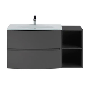 {{photo.Alt || photo.Description || 'Тумба со стеклянной раковиной подвесная и открытым шкафчиком CEZARES ELETTRA 104 Grafite, раковина белая'}}