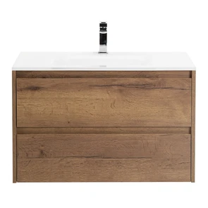 {{photo.Alt || photo.Description || 'Тумба со стеклянной раковиной подвесная BelBagno KRAFT 100 Rovere Tabacco, раковина белая'}}