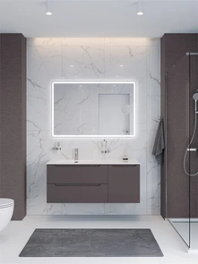 {{photo.Alt || photo.Description || 'Тумба с раковиной подвесная с двумя ящиками и одной дверцей BelBagno ЭТНА (ETNA) 120 Темно-Серый Матовый левая, раковина BB1200ETL-L'}}