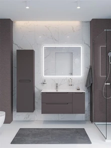 {{photo.Alt || photo.Description || 'Тумба с раковиной подвесная с двумя ящиками и одной дверцей BelBagno ЭТНА (ETNA) 100 Темно-Серый Матовый левая, раковина BB1000ETL-L'}}
