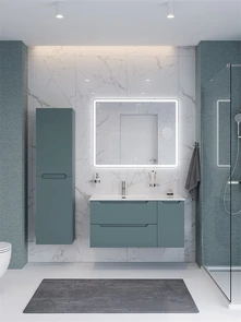 {{photo.Alt || photo.Description || 'Тумба с раковиной подвесная с двумя ящиками и одной дверцей BelBagno ЭТНА (ETNA) 100 Голубой Матовый левая, раковина BB1000ETL-L'}}