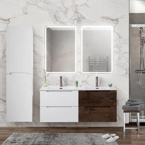 {{photo.Alt || photo.Description || 'Тумбы с раковиной на две чаши подвесная BelBagno ЭТНА (ETNA) 120 Rovere Moro-Bianco Lucido, раковина белая'}}