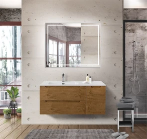 {{photo.Alt || photo.Description || 'Тумба с раковиной подвесная с двумя ящиками и одной дверцей BelBagno ЭТНА (ETNA) 100 Rovere Nature левая, раковина белая'}}