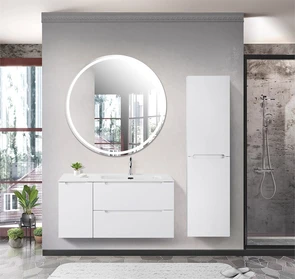 {{photo.Alt || photo.Description || 'Тумба с раковиной подвесная с двумя ящиками и одной дверцей BelBagno ЭТНА (ETNA) 100 Bianco Lucido правая, раковина белая'}}