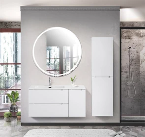 {{photo.Alt || photo.Description || 'Тумба с раковиной подвесная с двумя ящиками и одной дверцей BelBagno ЭТНА (ETNA) 100 Bianco Lucido левая, раковина белая'}}