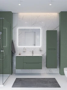 {{photo.Alt || photo.Description || 'Тумба с раковиной подвесная с двумя ящиками и одной дверцей BelBagno ЭТНА (ETNA) 100 Еловый Матовый правая, раковина BB1000ETL-R'}}