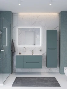 {{photo.Alt || photo.Description || 'Тумба с раковиной подвесная с двумя ящиками и одной дверцей BelBagno ЭТНА (ETNA) 100 Голубой Матовый правая, раковина BB1000ETL-R'}}