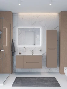 {{photo.Alt || photo.Description || 'Тумба с раковиной подвесная с двумя ящиками и одной дверцей BelBagno ЭТНА (ETNA) 100 Бежевый Матовый правая, раковина BB1000ETL-R'}}