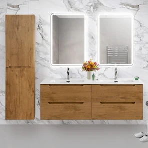 {{photo.Alt || photo.Description || 'Тумба с раковиной на две чаши подвесная BelBagno ЭТНА (ETNA) 140 Rovere Nature, раковина белая'}}