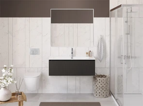 {{photo.Alt || photo.Description || 'Тумба с раковиной подвесная с одним ящиком BelBagno ФОРМАТ (UNO) 100 Темно-Серый Матовый, раковина BB-8099-100'}}