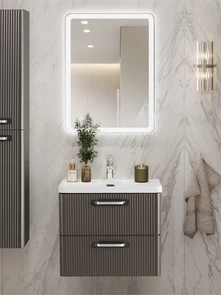 {{photo.Alt || photo.Description || 'Тумба с раковиной подвесная BelBagno ТЕХНО (DUE) 50 Оружейная сталь, ручки - Хром полированный'}}