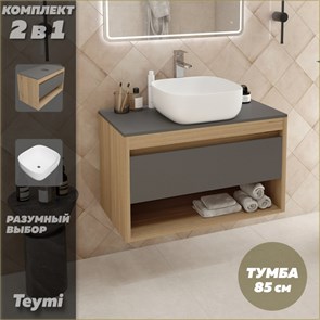 {{photo.Alt || photo.Description || 'Тумба подвесная с раковиной для ванной 85 см Teymi Ritta корпус дуб фасад графит раковина Solli 41 F11685'}}