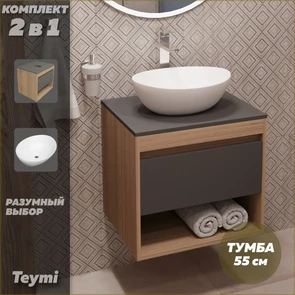 {{photo.Alt || photo.Description || 'Тумба подвесная с раковиной для ванной 55 см Teymi Ritta корпус дуб фасад графит раковина Lori 40 F03318'}}