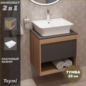 {{photo.Alt || photo.Description || 'Тумба подвесная с раковиной для ванной 55 см Teymi Ritta корпус дуб фасад графит раковина Aina 49 F03316'}}