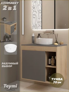 {{photo.Alt || photo.Description || 'Тумба подвесная с раковиной для ванной 70 см Teymi Nura корпус дуб фасад графит раковина Lina D31 F15126'}}