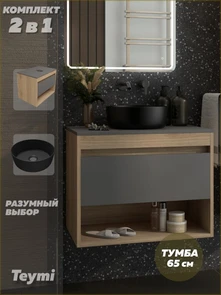 {{photo.Alt || photo.Description || 'Тумба подвесная с раковиной для ванной 65 см Teymi Ritta корпус дуб фасад графит раковина Lina D31 черная матовая F15112'}}