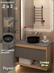 {{photo.Alt || photo.Description || 'Тумба подвесная с раковиной для ванной 85 см Teymi Ritta корпус дуб фасад графит раковина Lina D31 черная матовая F15116'}}