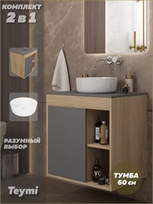 {{photo.Alt || photo.Description || 'Тумба подвесная с раковиной для ванной 60 см Teymi Nura корпус дуб фасад графит раковина Lina D31 F15124'}}