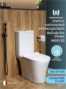 {{photo.Alt || photo.Description || 'Унитаз напольный безободковый торнадо Watersense Belinda Pro Vortex сиденье микролифт'}}