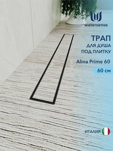 {{photo.Alt || photo.Description || 'Трап для душа под плитку с комбинированным гидрозатвором Watersense Alina Prime черный 60 см'}}