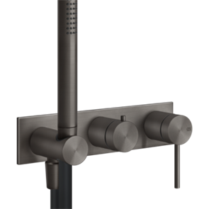 Gessi Bath-Shower 316 смеситель встр-й, однорыч-й, дивертор на 2 выхода, подсоед-е с держ-м, шланг 1500 мм, внеш часть, цвет Black Metal Brushed PVD 54038.707