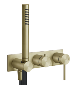 Gessi Bath-Shower 316 смеситель встр-й, однорыч-й, дивертор на 2 выхода, подсоед-е с держ-м, шланг 1500 мм, внешняя часть, цвет Brushed Brass PVD 54038.727