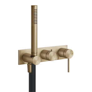 Gessi Bath-Shower 316 смеситель встр-й, однорыч-й, дивертор на 2 выхода, подсоед-е с держ-м, шланг 1500 мм, внеш часть, цвет Warm Bronze Brushed PVD 54038.726