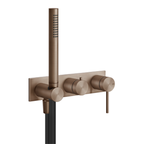 Gessi Bath-Shower 316 смеситель встр-й, однорыч-й, дивертор на 2 выхода, подсоед-е с держ-м, шланг 1500 мм, внешняя часть, цвет Copper Brushed PVD 54038.708