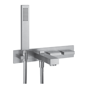 Gessi Rettangolo T смеситель для ванны, встраиваемый на 2 выхода с переключателем, шланг, лейка и держатель для лейки, внешняя+скрытая части, цвет Black XL 20323.299+20498.031