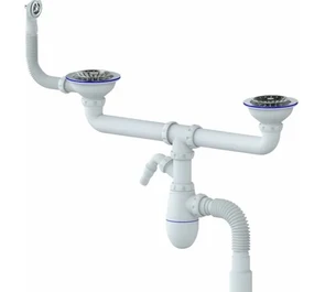 Сифон двойной GRAND 3 1/2 c круглым переливом, винтом и отводом(улгран) 00-00012499
