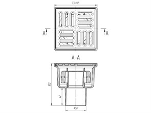 Трап верт. вып. 50, с реш. из  нерж. стали 10x10  сухой, ANI PLAST TQ5202